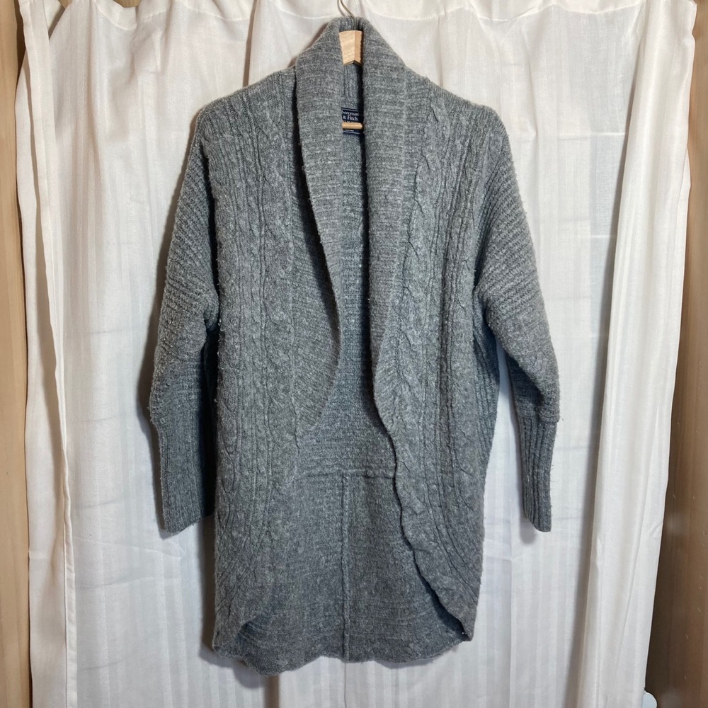 Abercrombie Fitch Cable Knit Shawl Collar Cardigan Sweater Gray Women's M *Read*